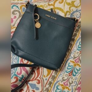 Anne Klein Dark Teal Crossbody Bag with Gold Accents